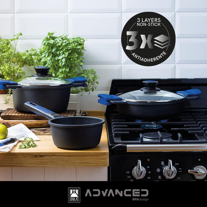 BRA Advanced | Niedriger Kochtopf 24 cm, Aluminiumguss mit Antihaftbeschichtung, für Induktion geeig