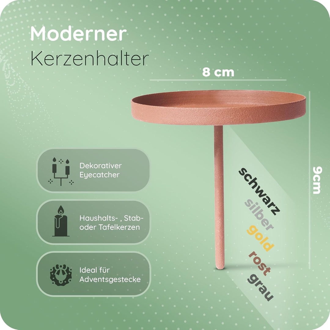 Novaliv 4X Kerzenpick flach 8cmROST Kerzenpick Metall rund für Adventskranz Kerzenständer Kerzenpin