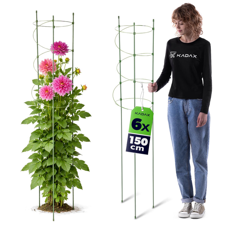 KADAX Pflanzenstütze 150 cm, 6 Stück, Staudenhalter aus beschichtetem Metall, Rund Rankhilfe für Dah