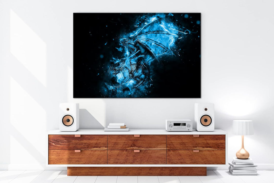 deyoli feuriger Drache Format 80x60 Effekt: Monocrome Blau als Leinwandbild, Motiv fertig gerahmt au