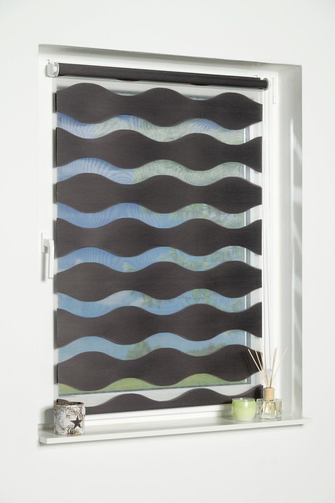 K-home Klemmfix Doppelrollo "Welle" ohne Bohren - Anthrazit 100 cm x 150 cm (B x L) 100 x 150 cm Ant