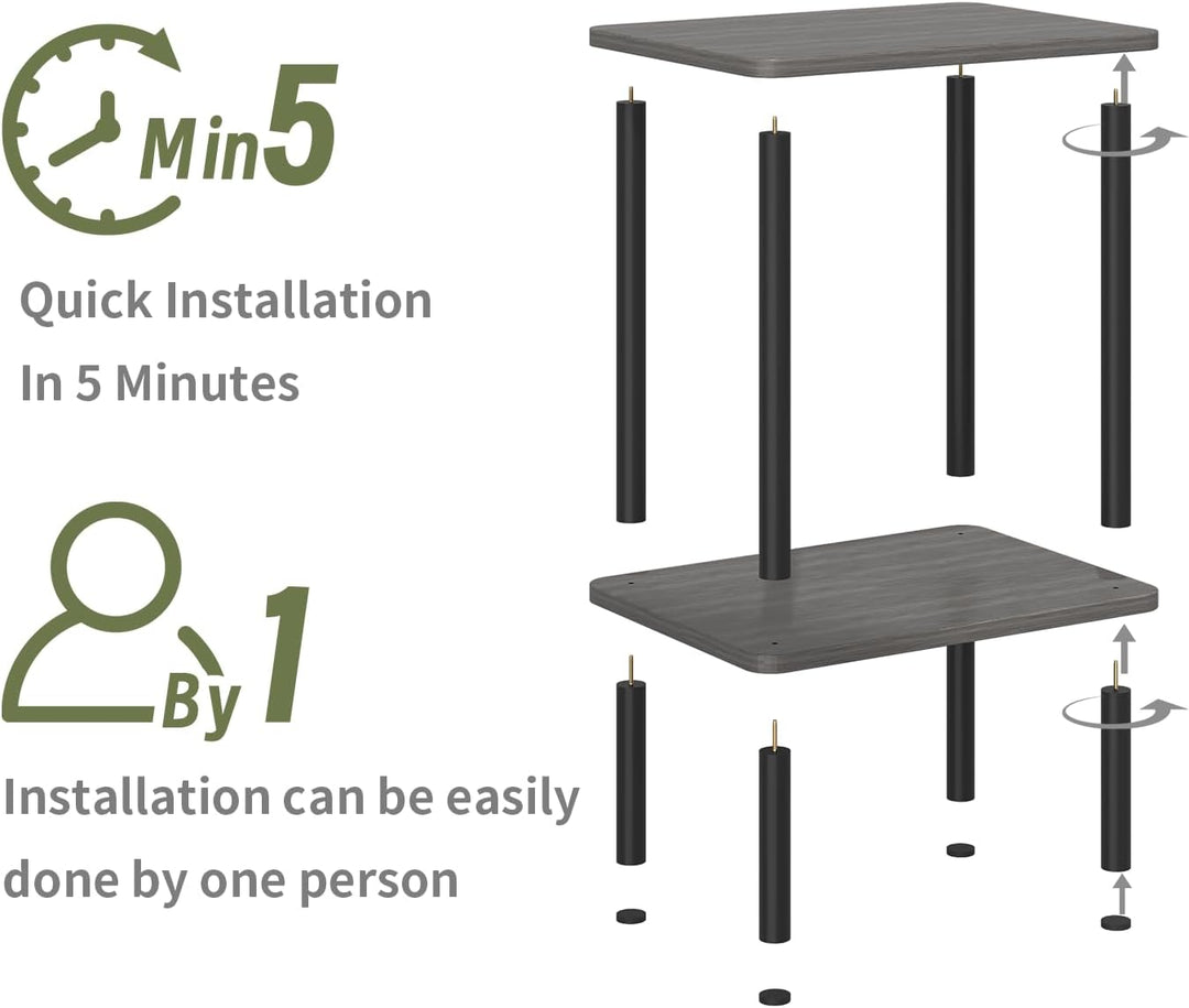 APICIZON Beistelltisch Holz, 2 Tier Nachttisch Schmal, 40x30x52cm, Beistelltisch Klein mit Stauraum,