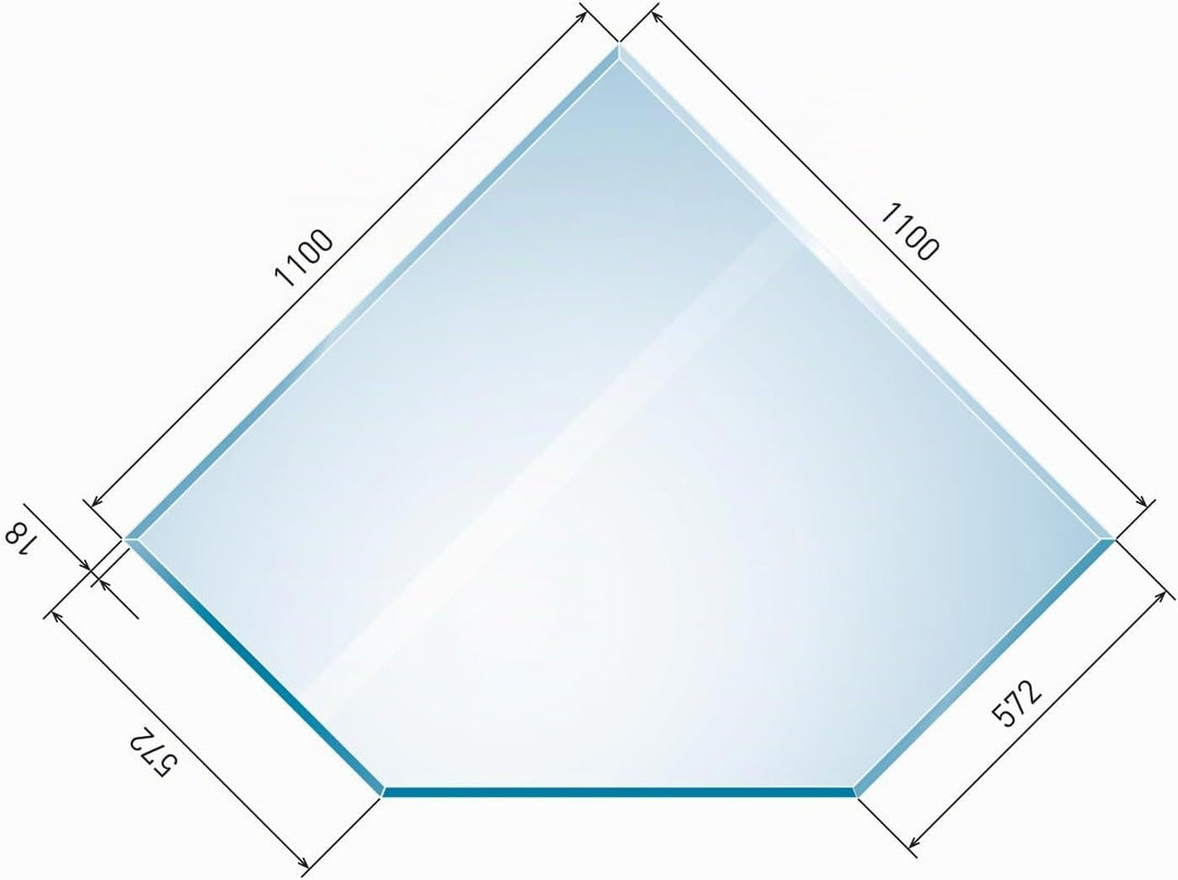 raik Glasplatte Bodenplatte 110 x 110 cm Kamin Funkenschutzplatte Funkenschutz flach mit Facette Dia