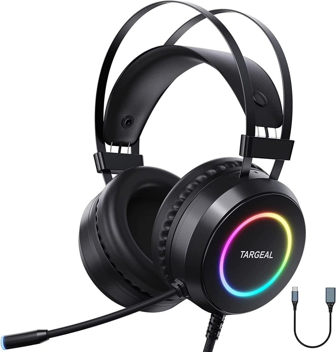 Y-YOPZI Gaming Headset, Headset mit Mikrofon 3D Surround Sound Headphones Noise Cancelling RGB Light