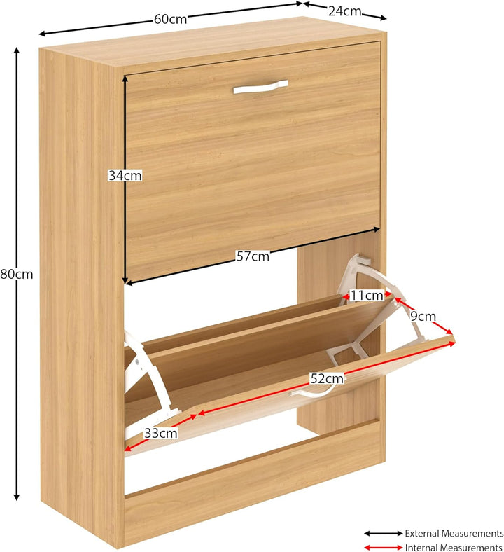 Vida Designs Schuhschrank mit 2 Klappfächern, Aufbewahrung für Schuhe, Organizer, Holzmöbel-Einheit,