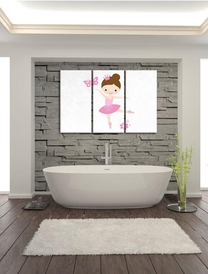 Pixxprint Ballerina mit Schmetterling und Blumen weiss 3-Teiler Leinwandbild 120x80 Bild auf Leinwan