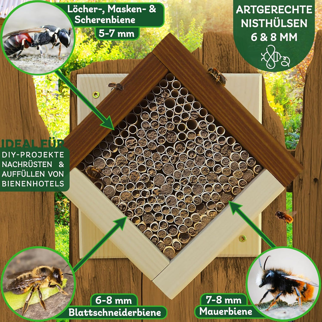 ERDENFREUND® 6 &amp; 8mm Premium Graspapier Niströhren für Wildbienen ohne Splitter 2x250 Nisthülsen Ins