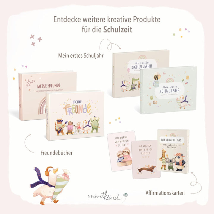 mintkind® Gästebuch Einschulung Boho, Einschulungsbuch mit Regenbogen, Erinnerungsbuch 1. Schultag,