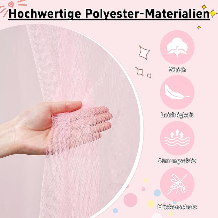 GFCC Prinzessinnen Bettvorhang für Hausbett mit rechteckigem Dach, Rosa Himmelbett Moskitonetz Balda