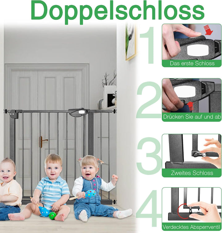 XMTECH Türschutzgitter Ohne Bohren Treppengitter für Kinder 105-115cm breit，Auto-Close Baby Türgitte