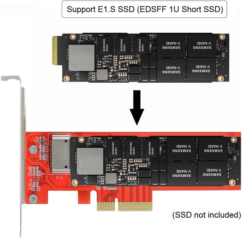 xiwai PCI-E4.0 4X Host Adapter auf NVMe Ruler 1U GEN-Z EDSFF Short SSD E1.S Carrier Adapter EDSFF-PC