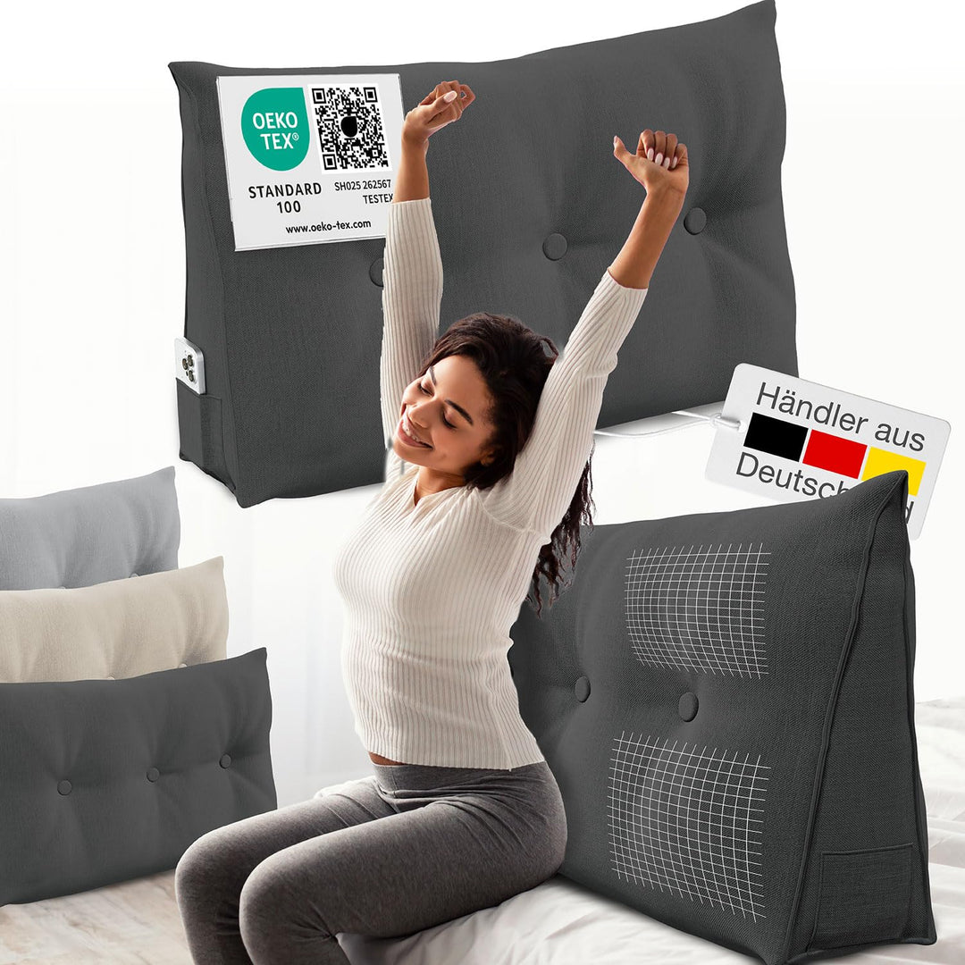ELONEO Rückenkissen 100 cm breit, Keilkissen für Bett und Sofa geeignet, dreieckiges Lesekissen, Kis