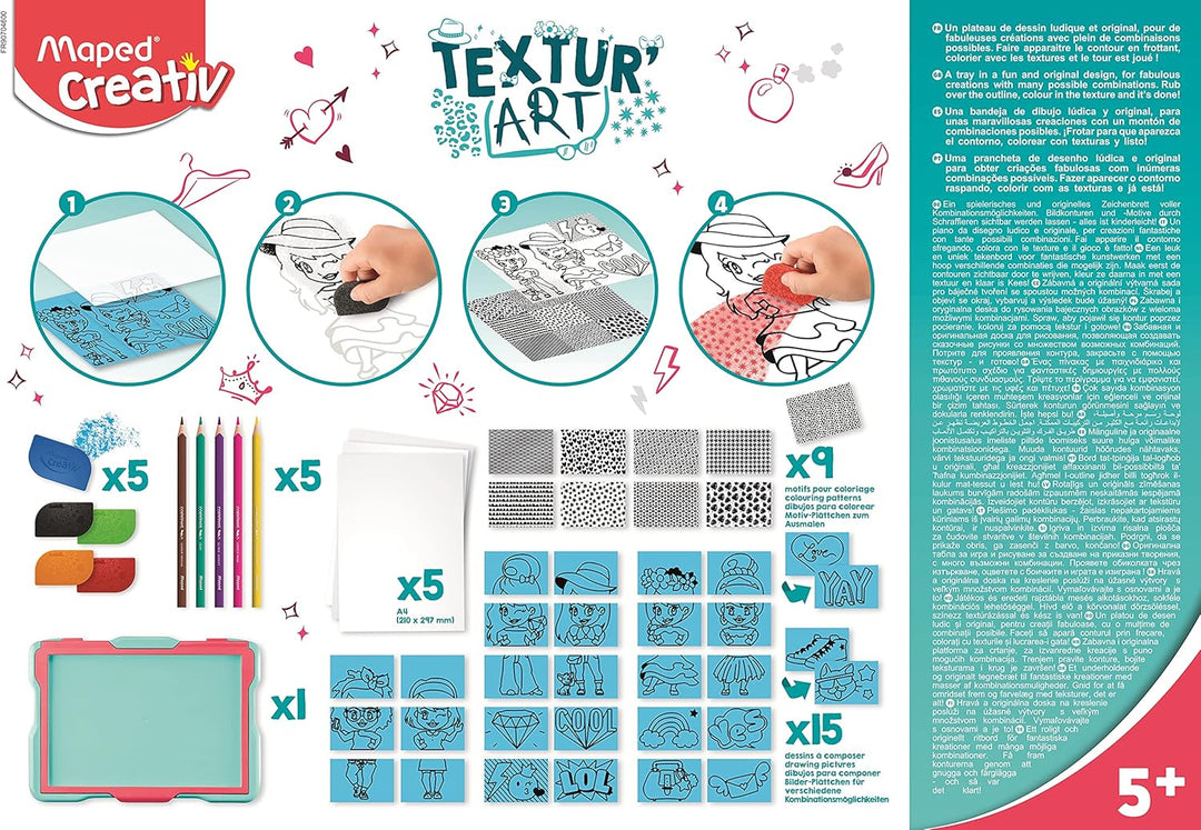 MAPED Creativ – Textur'Art Fashion – Malen durch Schrubben – Zeichentablett – Kreative Freizeitbesch