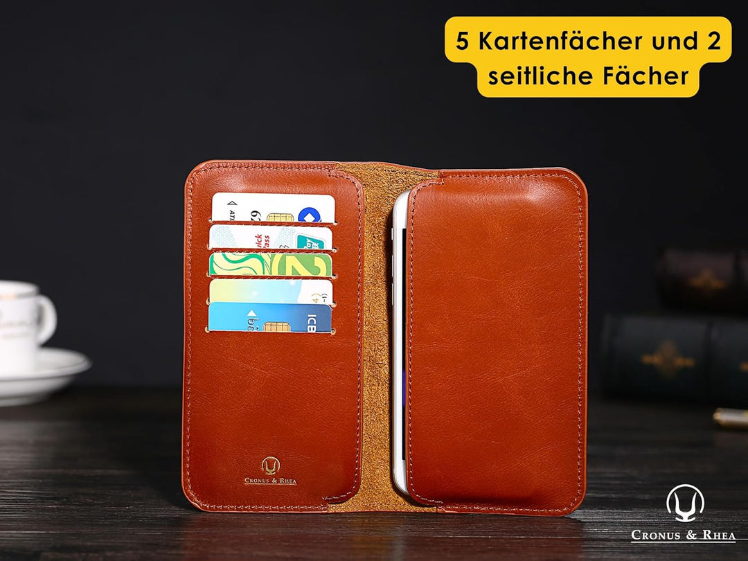Cronus & Rhea - Smartphone Geldbörse aus Leder - Modell: Cerberus - Mit Geschenkbox - Geldbeutel Hül