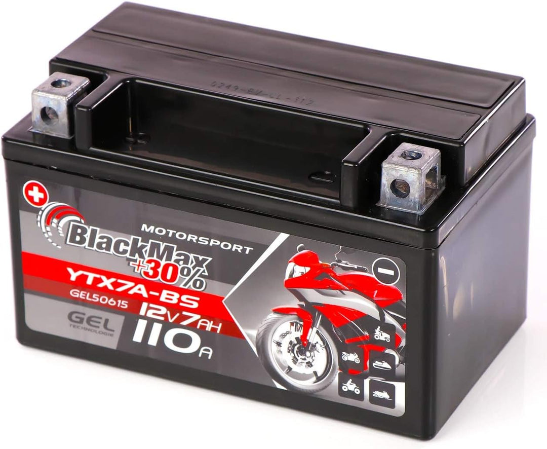 BlackMax YTX7A-BS Motorradbatterie GEL 12V 7Ah CTX7A-BS JMTX7A-BS Batterie 50615 7Ah - 110A - YTX7A-