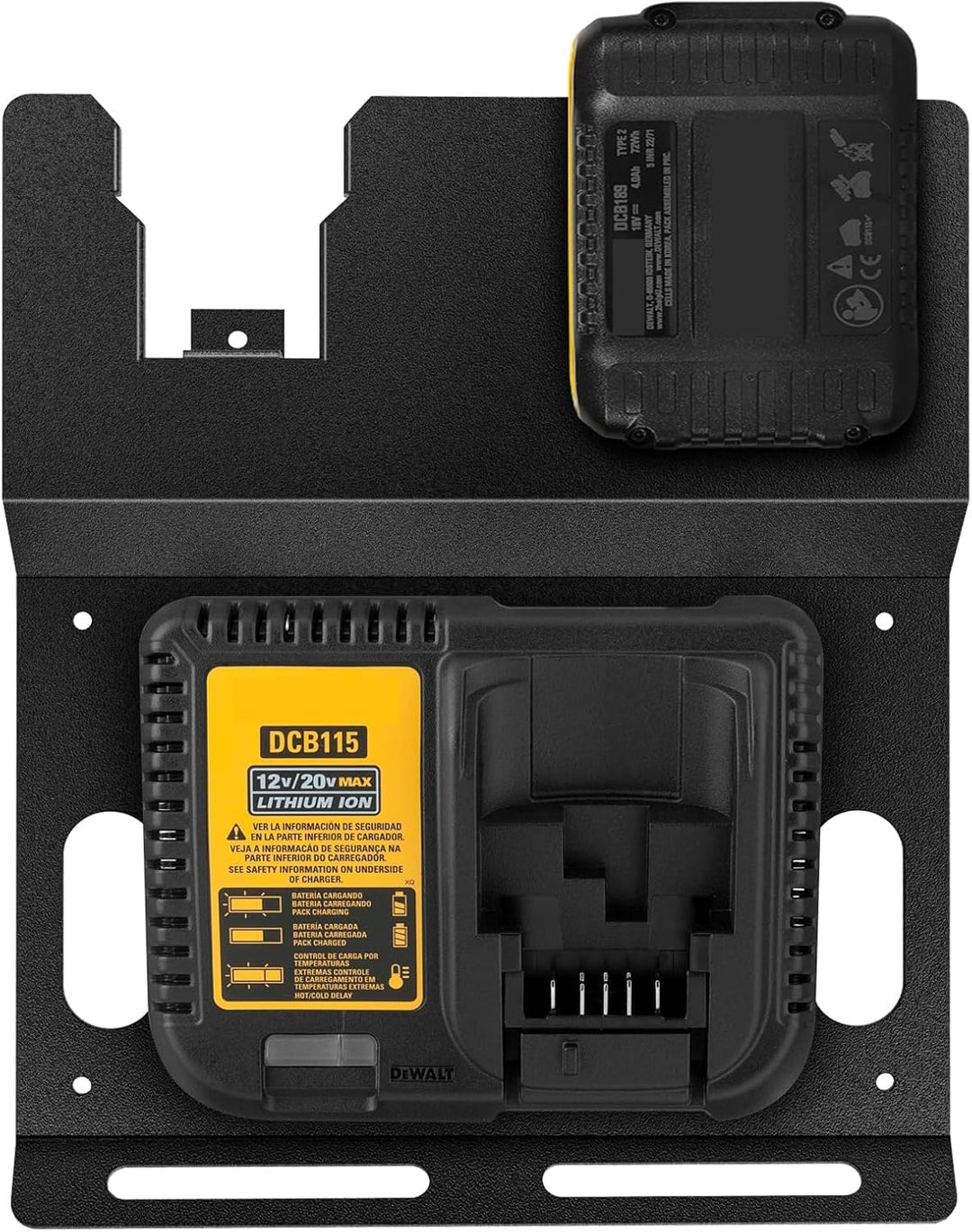 JYiuog Wandhalterung für DeWalt 20V Akku und DCB115 Ladegerät, robuster Metall Schwarz 2 Akkuhalter