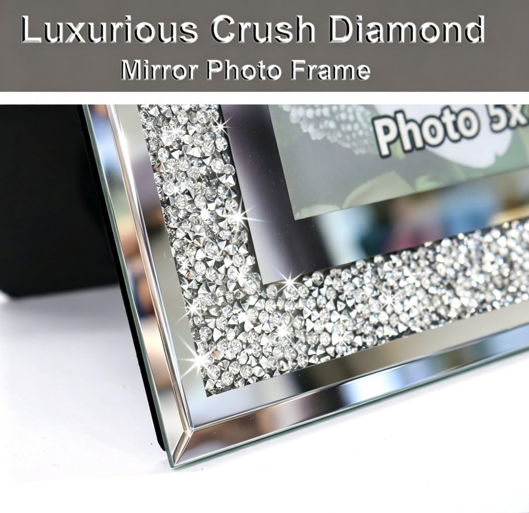 Crushed Diamond Hochzeitsspiegel-Bilderrahmen, Kristall-Silberglas-Bilderrahmen für Fotogrösse 20,3