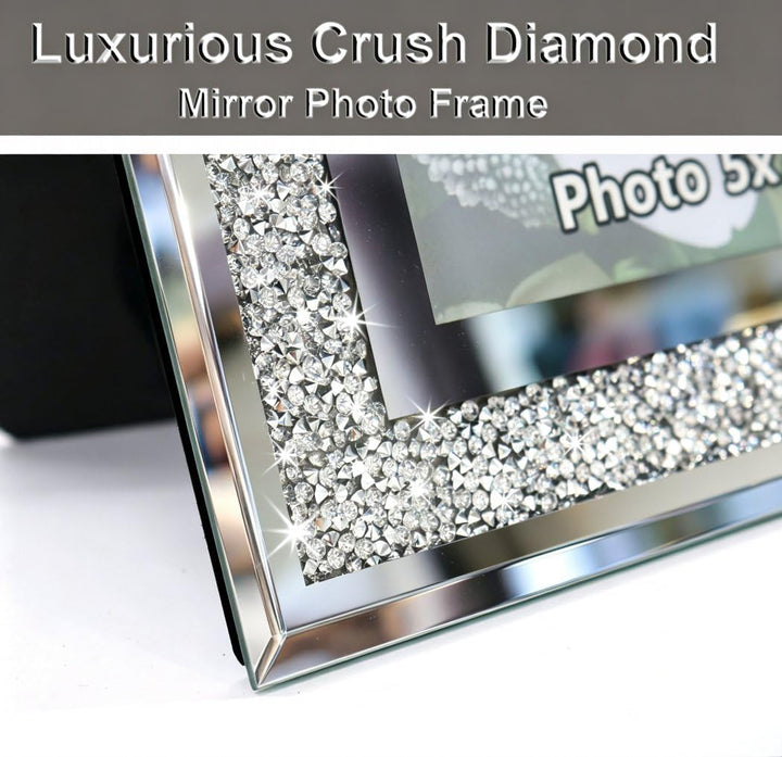 Crushed Diamond Hochzeitsspiegel-Bilderrahmen, Kristall-Silberglas-Bilderrahmen für Fotogrösse 20,3