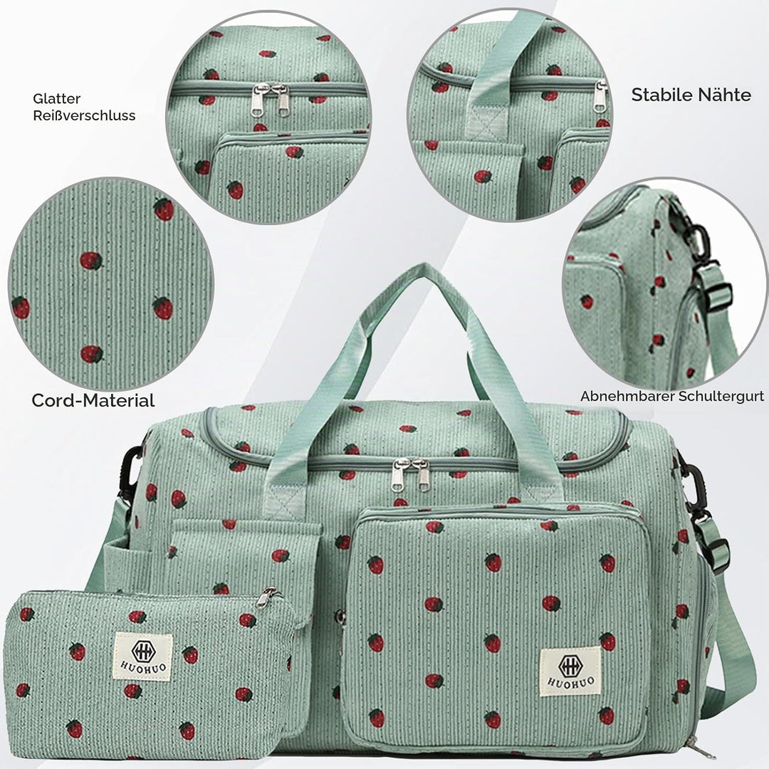 Reisetasche Damen, Sporttasche Damen mit Schuhfach, Nassfach and Kleine Geldbörse, Cord Schwimmtasch