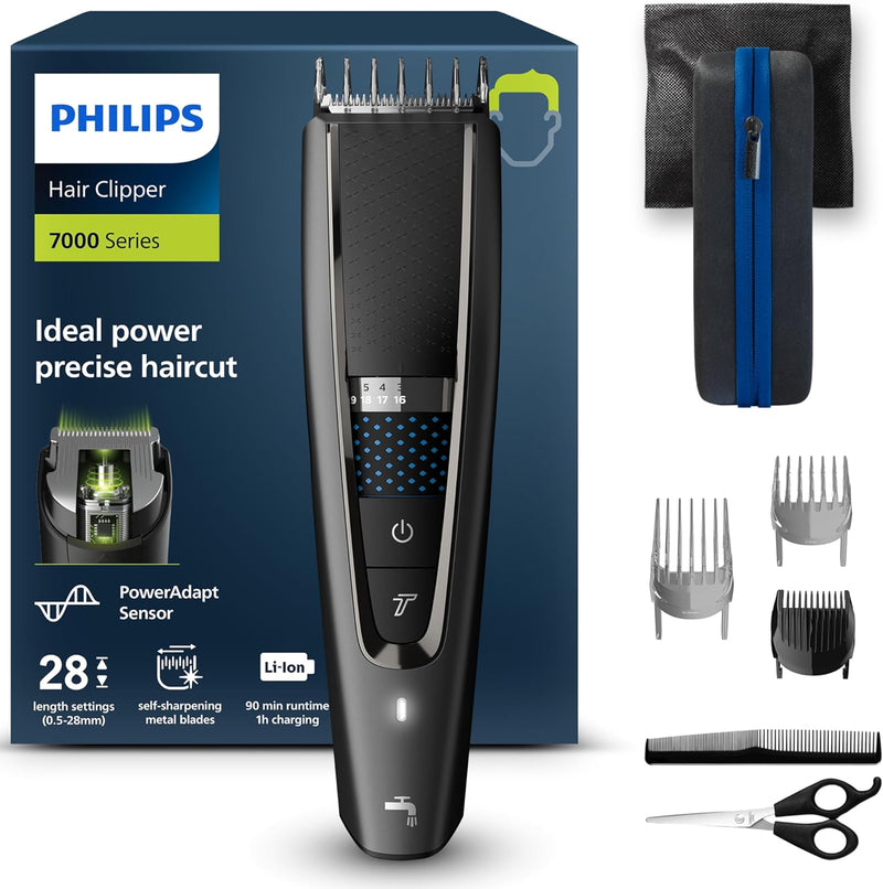 Philips Hair Clipper Series 7000 Haarschneider mit Trim-n-Flow-Technologie (Modell HC7650/15) mit 28