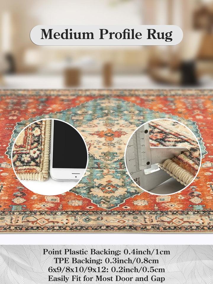 KIMODE Boho Fussmatte Innen, 60 x 90cm Kurzflor Fussmatte Waschbar, Distressed Kunstwolle rutschfest