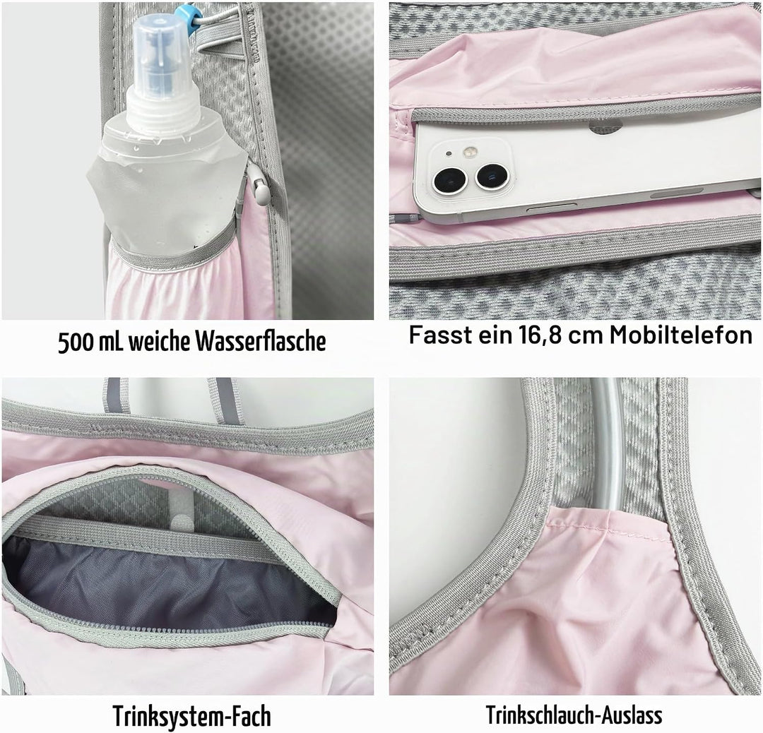 DNFUN Laufweste Damen Herren,verstellbare Trinkweste mit 1.5L Trinkflasche,5L Running Vest Trinkruck