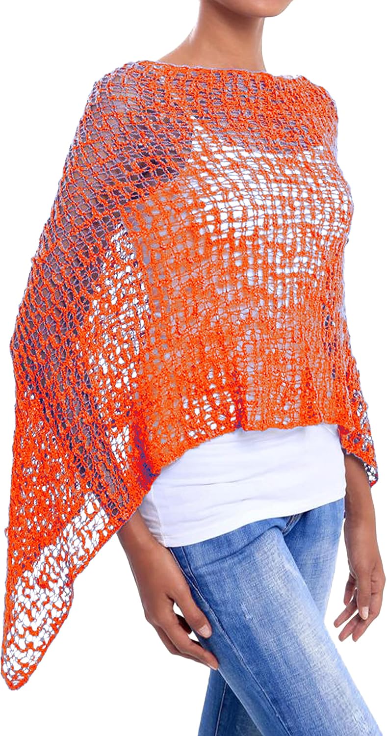 JOPHY & CO. Damen-Poncho aus Netzstoff, Strickoptik, schulterfrei, für Sommer und Frühling, leicht u