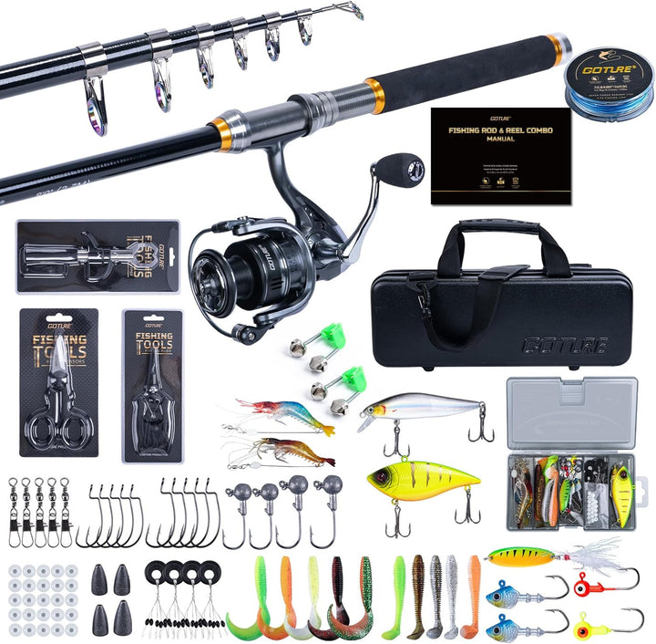 Goture Angelset Komplett (24T Carbon), Teleskop-Brandungsrute aus Kohlefaser & Spinnrolle mit 9+1 ge