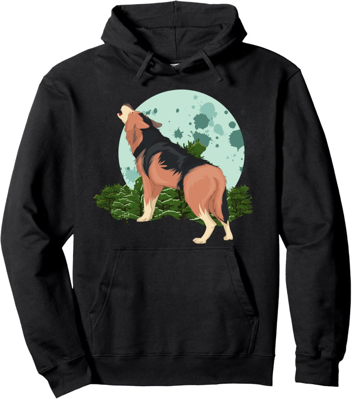 Raubtier Vollmond Tier des Waldes Mondlicht Heulender Wolf Pullover Hoodie