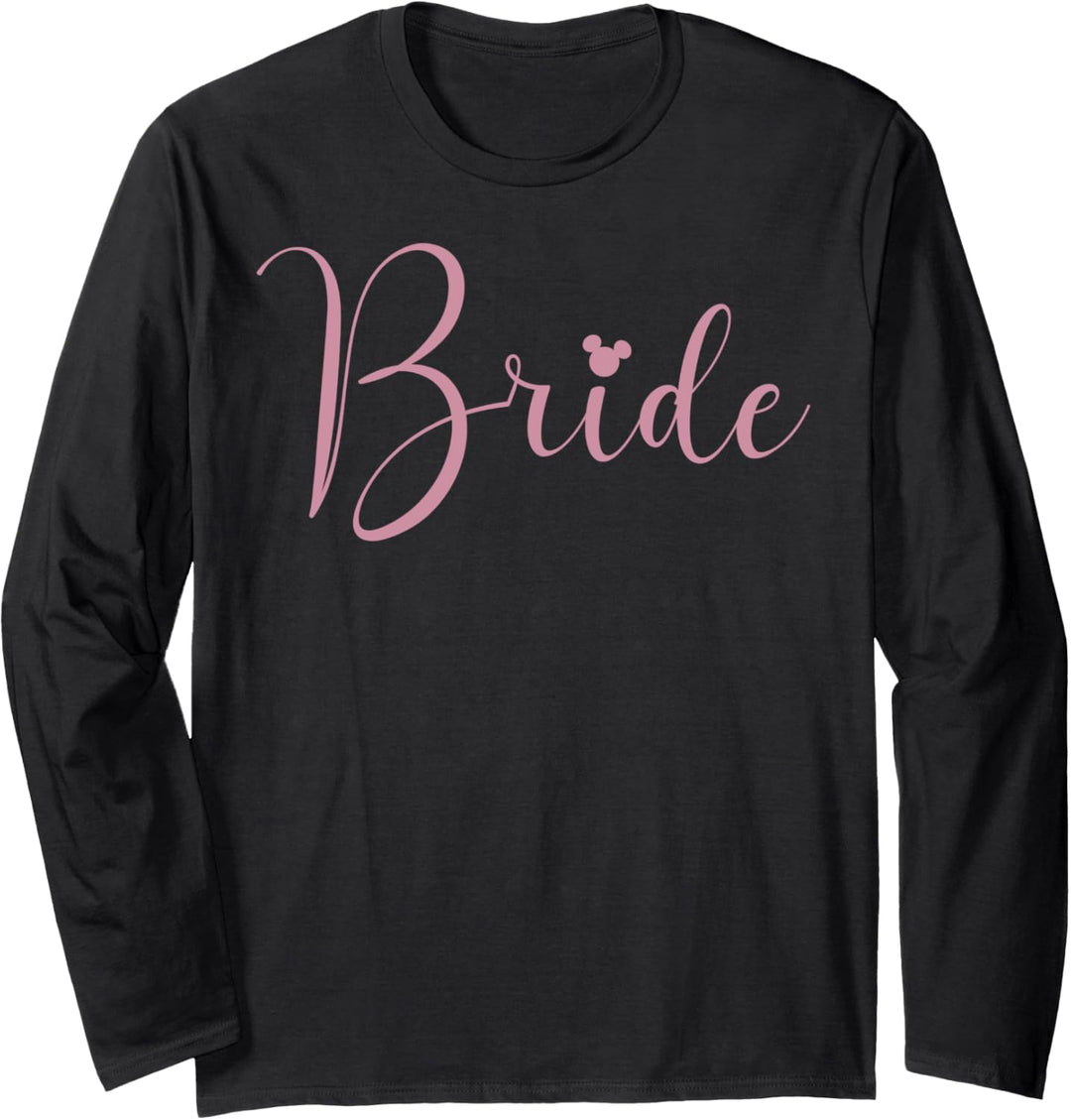 Disney Mickey Mouse Bride Cursive Pink Text Logo Langarmshirt