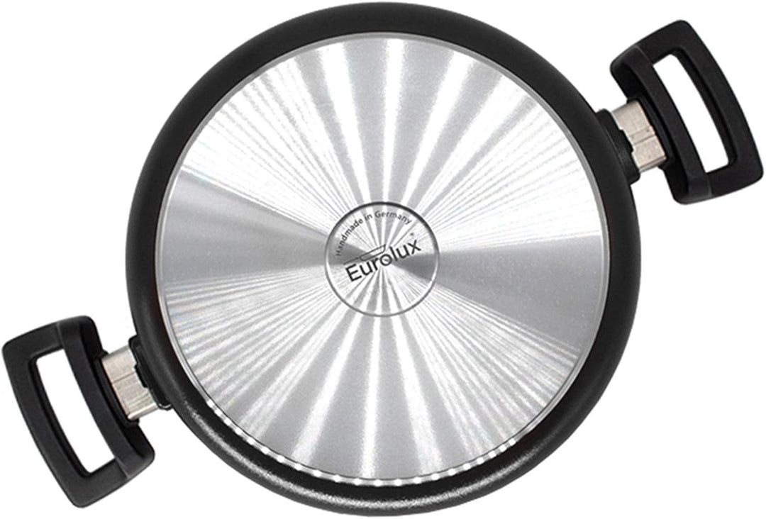 Eurolux Guss-Kasserolle Ø 20 cm Set mit Deckel aus Glas - flache runde Universal Bratenkasserolle 3