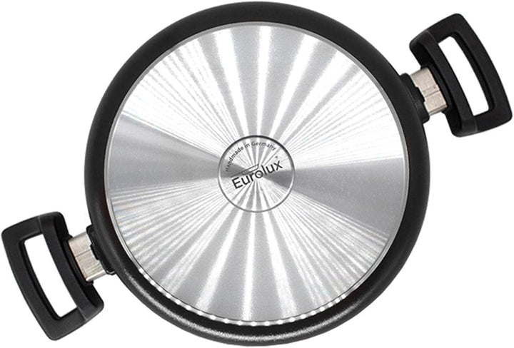 Eurolux Guss-Kasserolle Ø 20 cm Set mit Deckel aus Glas - flache runde Universal Bratenkasserolle 3