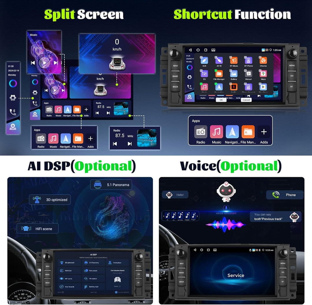 Android 15, 4G+64G CAMECHO Autoradio für Jeep Wrangler Compass Grand Cherokee/Chrysler 300C/Dodge Ra