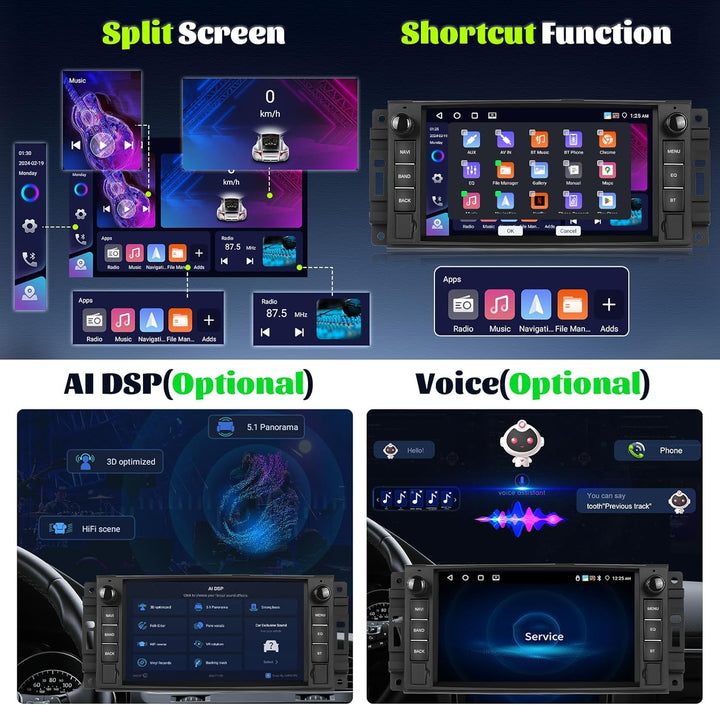 Android 15, 4G+64G CAMECHO Autoradio für Jeep Wrangler Compass Grand Cherokee/Chrysler 300C/Dodge Ra