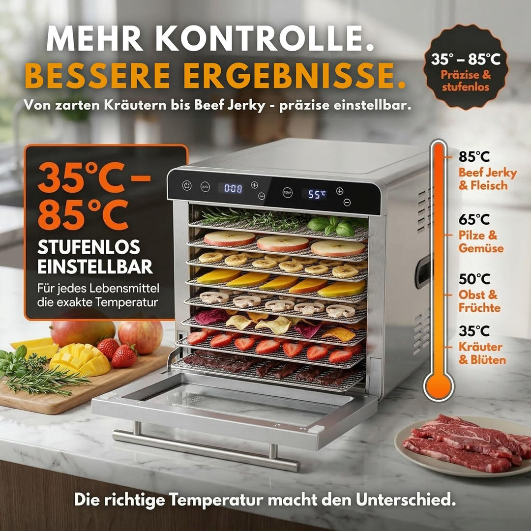 Sommertal Dörrautomat Silence 700 XXL inkl. 8 Edelstahl Dörrgitter, LED-Display, 24h Timer, Temperat
