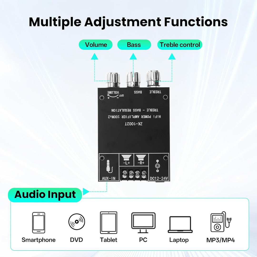 ZK-1002T HiFi Verstärker mit Bluetooth Mini Stereo-Audioverstärker 2.0 Kanal 100W+100W Stereo Mini v