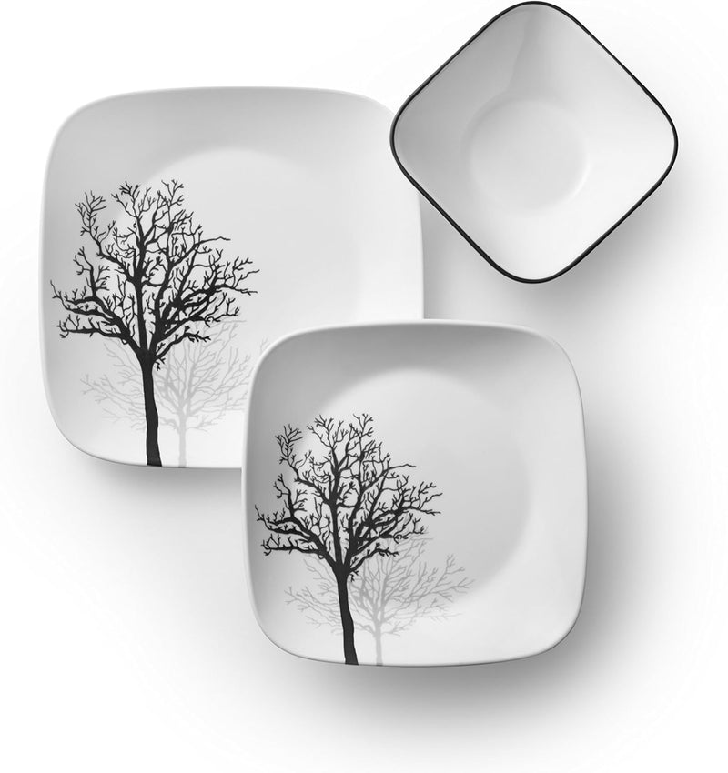 Corelle 18-piece Dinner Set, Timber Shadows, Black and White for 6, Chip Resistant Dinnerware, inclu