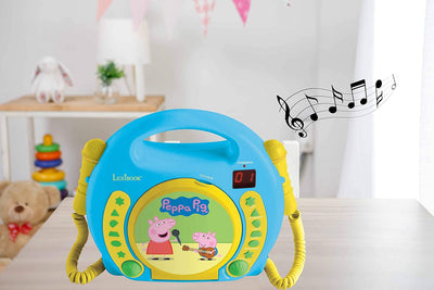 Lexibook Peppa Wutz Schorsch CD-Player mit 2 Spielzeug-Mikrophonen, Kopfhöreranschluss, Batteriebetr