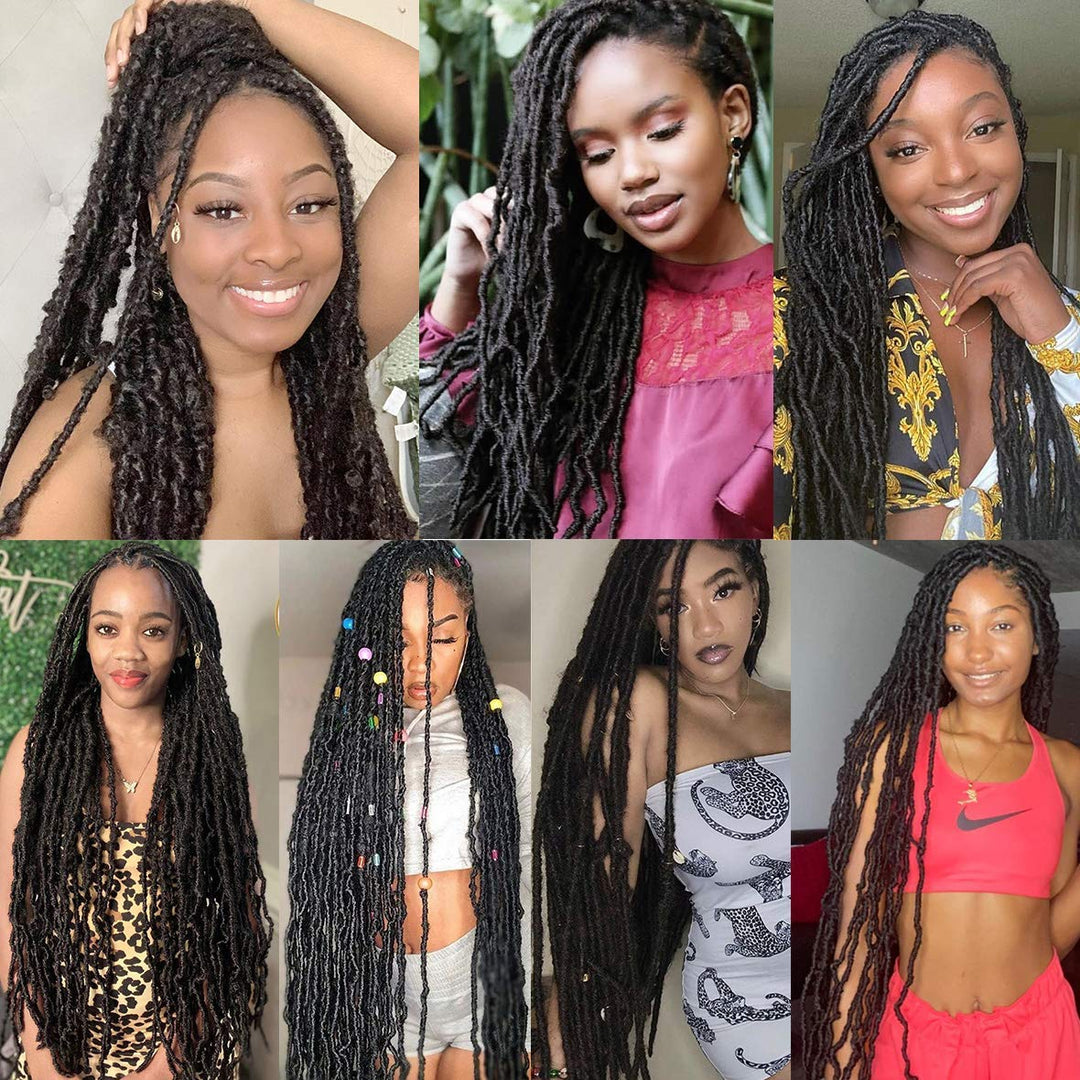 Leeven 24 Zoll Nu Faux Locs Crochet Hair 7 Packs Black Soft Messy Faux Locs Crochet Braids Distresse