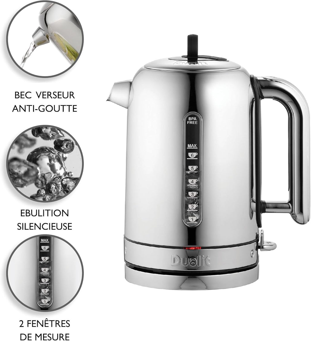 Dualit Classic Wasserkocher – Wasserkocher Design Edelstahl Hochglanz mit Schwarzem Rand –Schnellauf