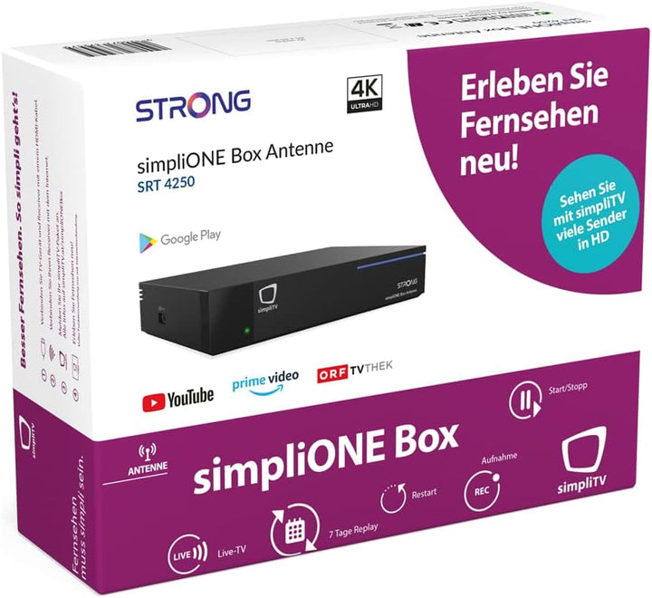 STRONG SRT-4250 Android Streaming Box simpliONE Box Antenne DVBT-Receiver (4K UHD, Aufnahme/Restart/
