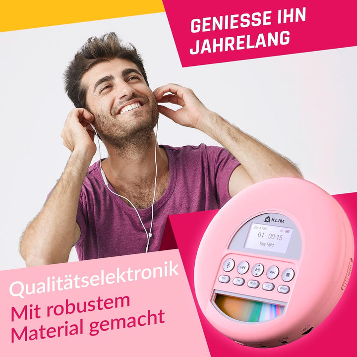 KLIM Nomad CD Player Bluetooth - Tragbarer CD-Player Discman mit langlebigem Akku - Inklusive Kopfhö
