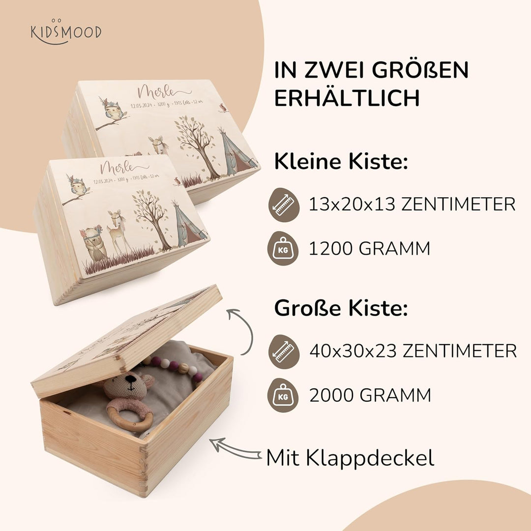 KIDSMOOD - Erinnerungsbox Baby, personalisierte Holzkiste mit Deckel, Ideal zur Aufbewahrung von Eri