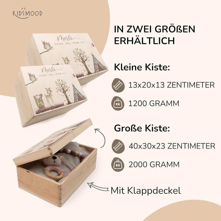 KIDSMOOD - Erinnerungsbox Baby, personalisierte Holzkiste mit Deckel, Ideal zur Aufbewahrung von Eri