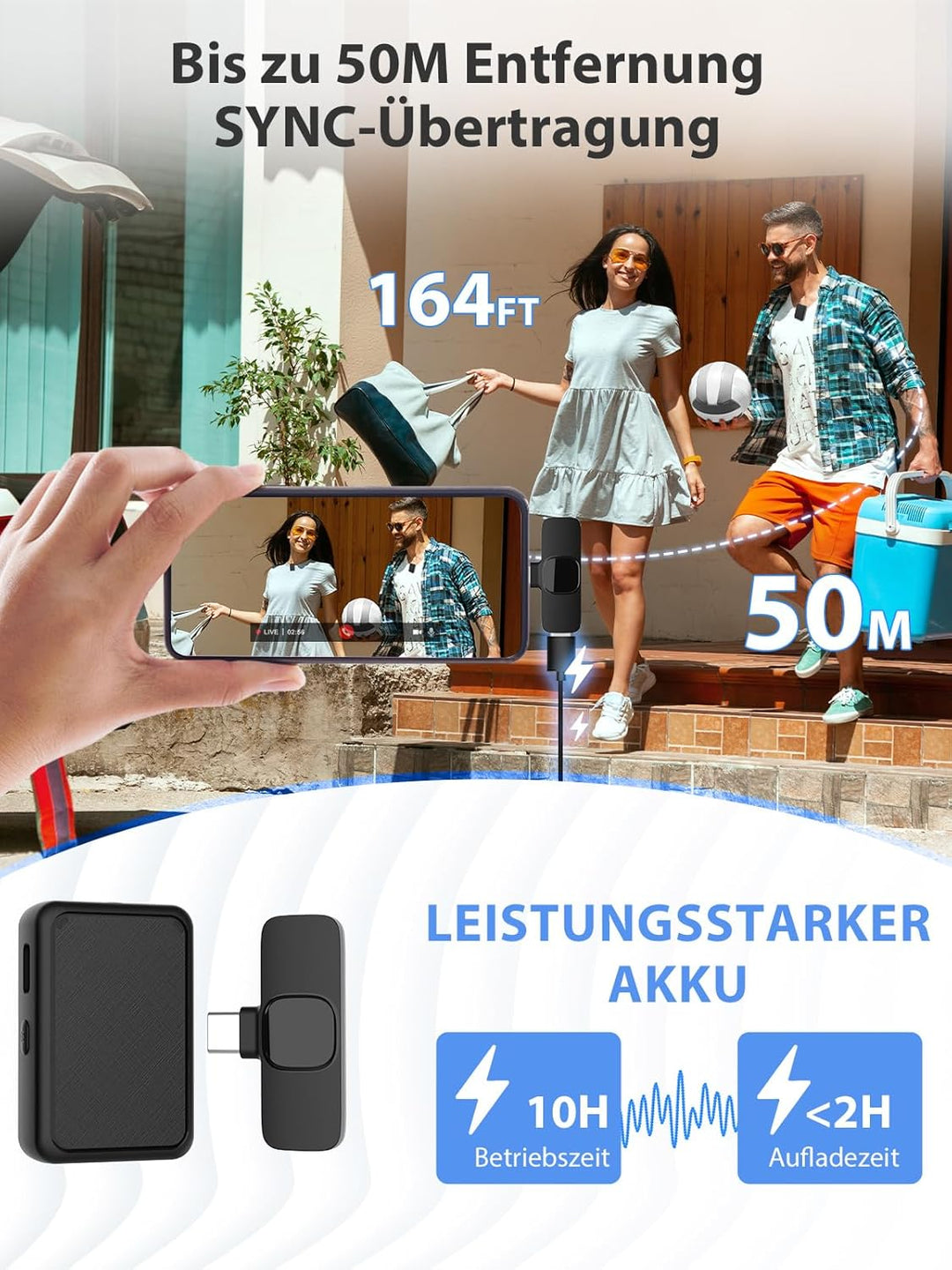 Handy Mikrofon Mini,Gimpro MB1(C) 2.4GHz【Type-C】 Plug&Play Ansteckmikrofon mit 1 Druck Stummschaltun