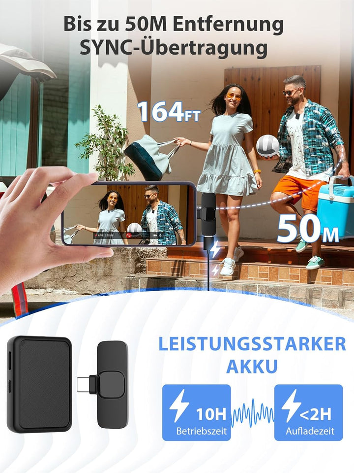 Handy Mikrofon Mini,Gimpro MB1(C) 2.4GHz【Type-C】 Plug&Play Ansteckmikrofon mit 1 Druck Stummschaltun