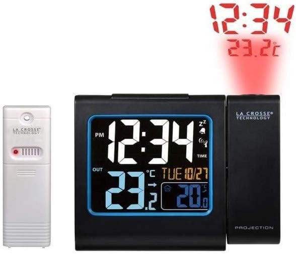 La Crosse Technology WT552-BLA Funkwecker, mit Projektion in Rot, farbiges LCD-Display, Innen- und A