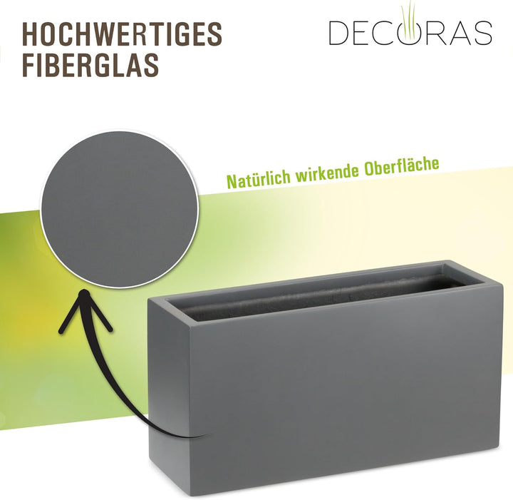 DECORAS Pflanztrog Blumentrog VISIO Fiberglas Blumenkübel - Farbe: grau matt - grosser Wetter- und w