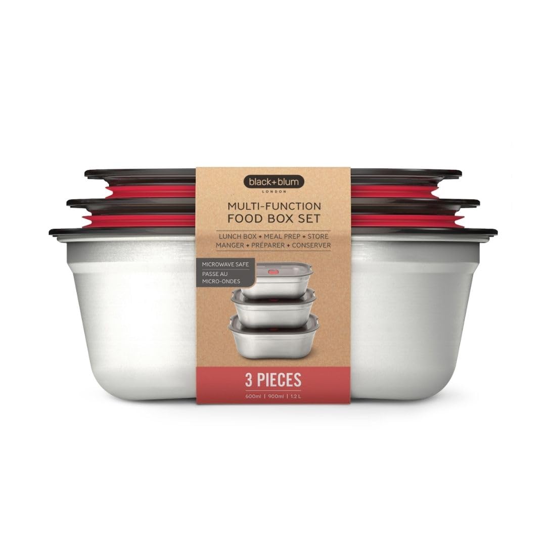 BLACK + BLUM Multifunktions Lunchbox Edelstahl Set 600, 900, 1200 ml, 100% auslaufsichere Meal Prep