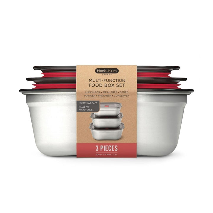 BLACK + BLUM Multifunktions Lunchbox Edelstahl Set 600, 900, 1200 ml, 100% auslaufsichere Meal Prep